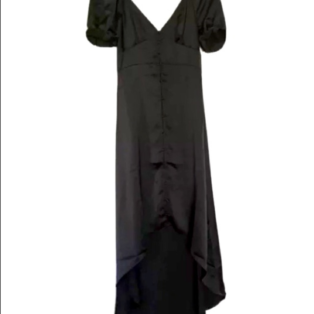 Forever 21 Black Satin Puff Sleeve Hi-Lo Dress S